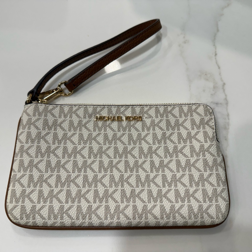 Michael Kors Brown Wristlet with Gold Accents